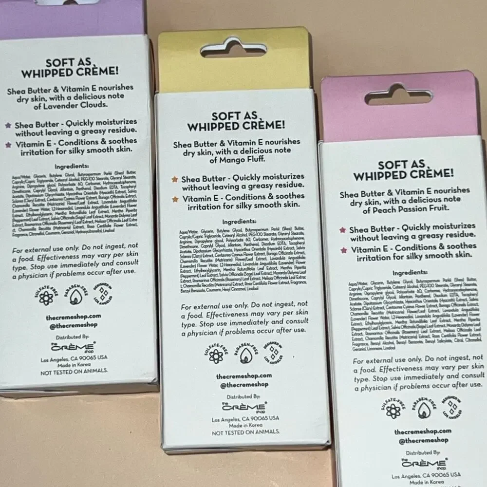 The Creme Shop Hand Cream Trio Mango Peach Lavender K Beauty Gift Set NWT